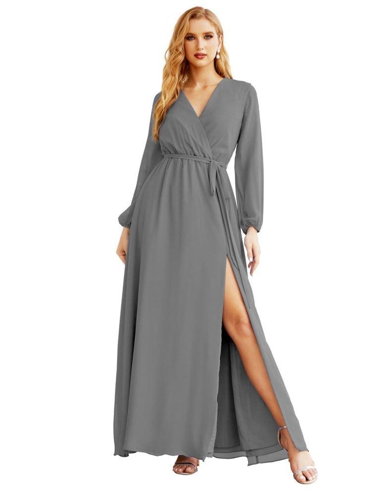 NumberSea - Women's Chiffon Bridesmaid Dress A line Long Sleeves Formal Evening Prom Gown for Wedding Guest SEA28032