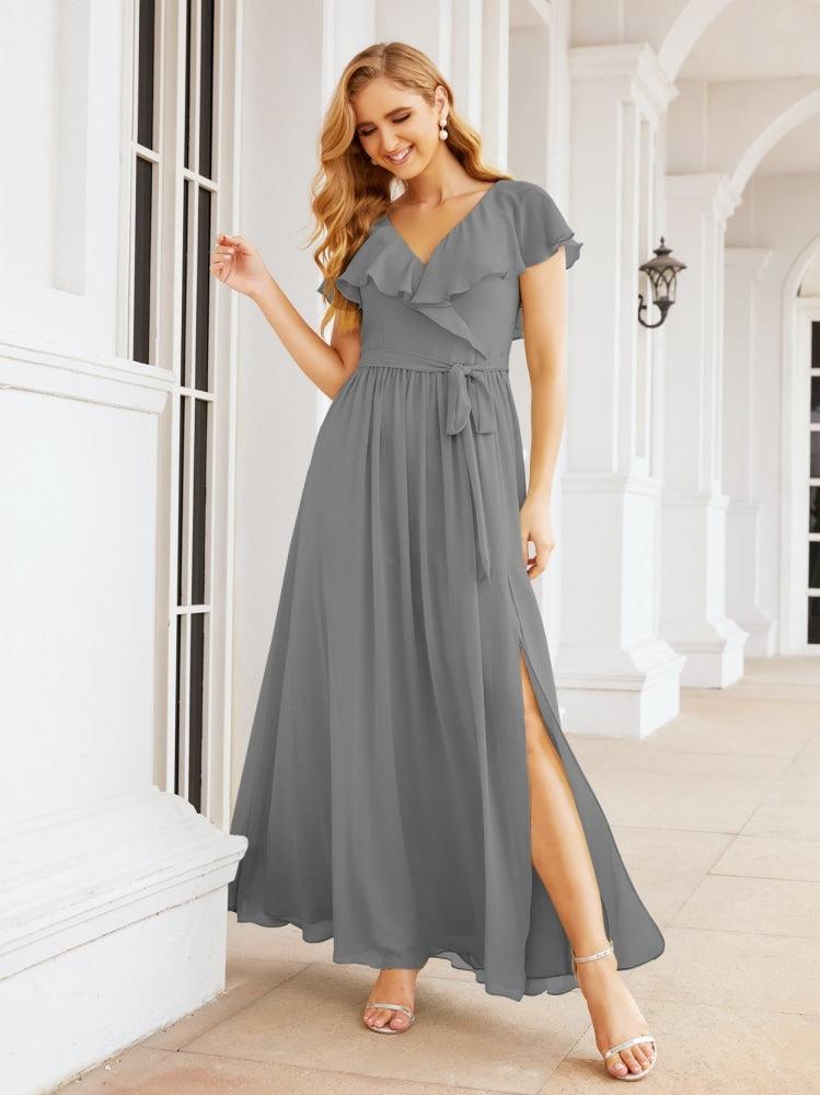 Bridesmaid Dresses with Flutter Sleeves Formal Evening Party Prom Gowns 28044-numbersea