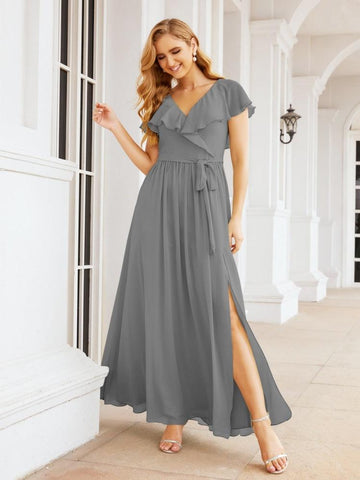 Bridesmaid Dresses with Flutter Sleeves Formal Evening Party Prom Gowns 28044-numbersea