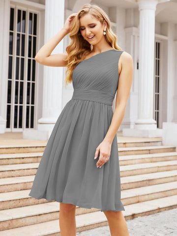 Numbersea Homecoming Dress One Shoulder Pleated Short Formal Prom Gowns 28046 Iron Gray