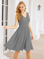 Numbersea Homecoming Dresses Knee Length Skirt V Back 28062 Iron Gray