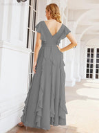 Ruffled Bridesmaid Dresses with Sleeves Long Formal Party Dress 28041-numbersea