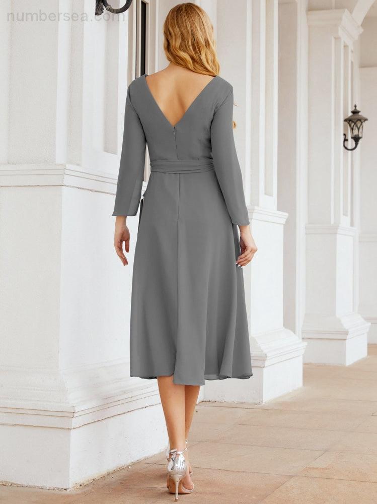 Bridesmaid Dress V-Back Waist Belt Mother of the Bride Wedding Guest 28031-numbersea