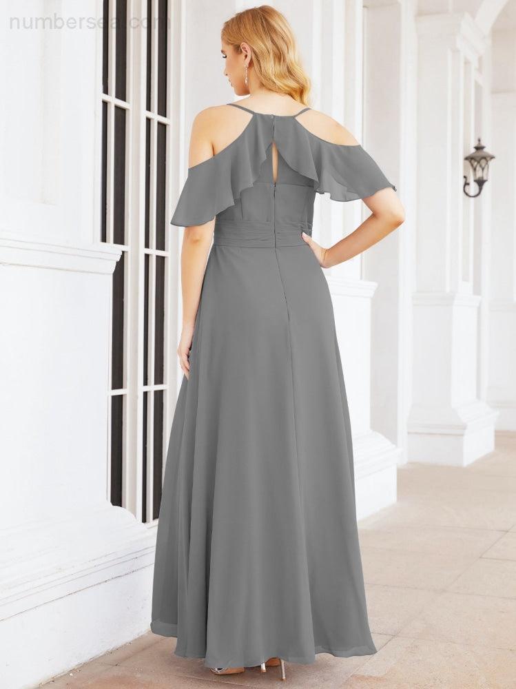 Numbersea Cold Shoulder Long Bridesmaid Dresses Side Slit Formal Prom Gowns Party Wedding 28070-numbersea