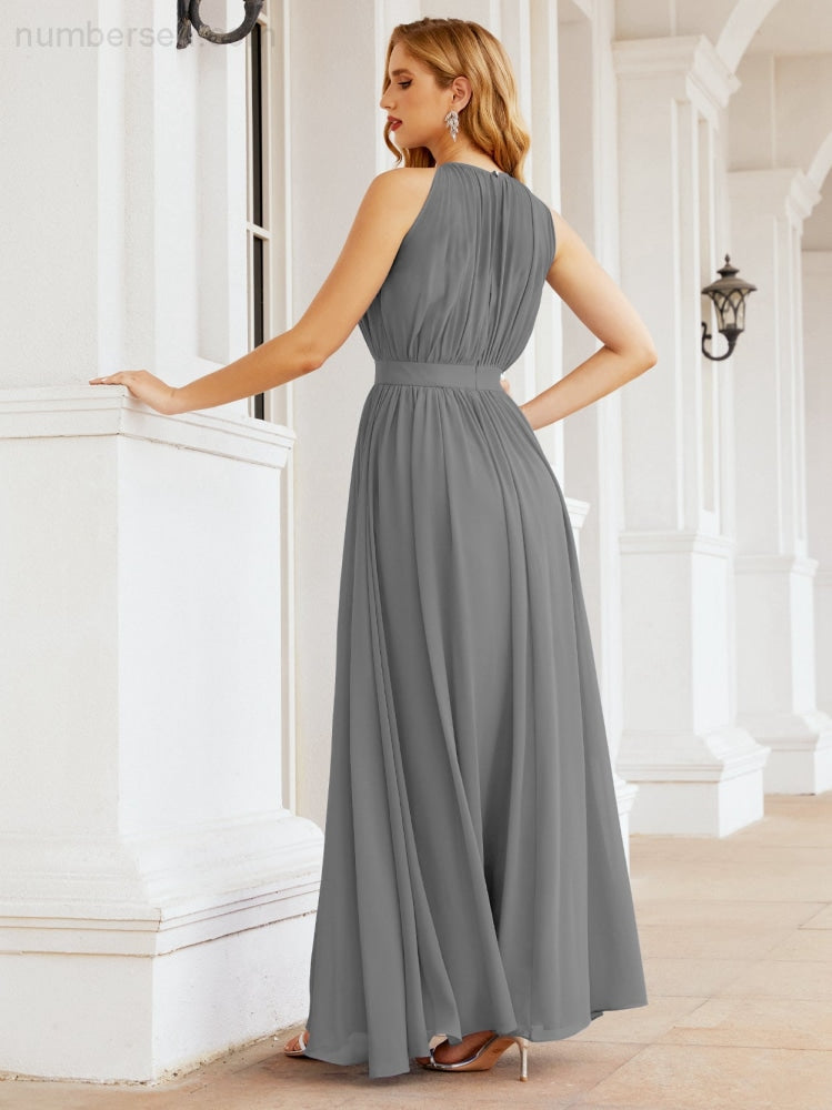 Numbersea Halter Chiffon Bridesmaid Dress Empire Waist Sleeveless Formal Evening Prom Gown for Mother of The Bride 28030