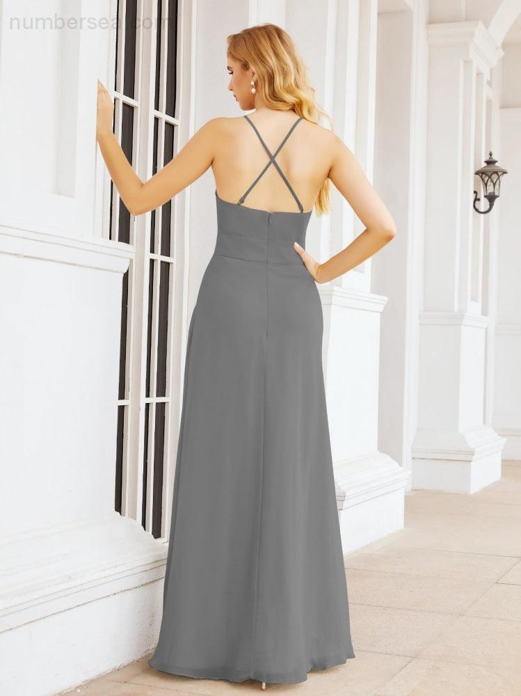 Numbersea Halter Bridesmaid Dresses with Pockets Sleeveless Formal Evening Party Prom Gowns 28055-numbersea