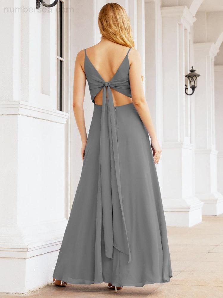Numbersea Spaghetti Strap Bridesmaid Dresses V Neck Butterfly Back Fromal Evening Party Prom Gown 28036-numbersea