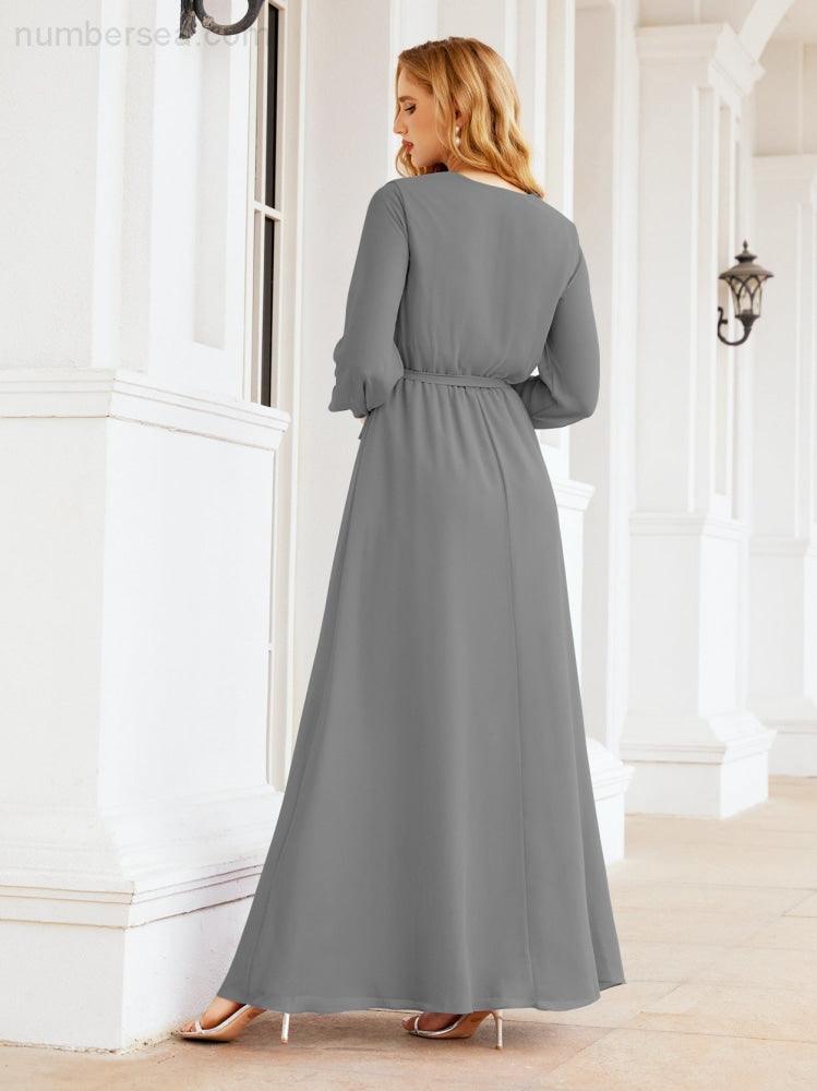 Numbersea Women's Chiffon Bridesmaid Dress A line Long Sleeves Formal Evening Prom Gown for Wedding Guest 28032-numbersea
