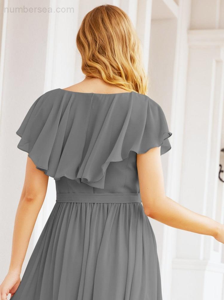 Bridesmaid Dresses with Flutter Sleeves Formal Evening Party Prom Gowns 28044-numbersea