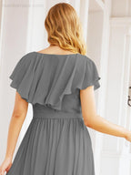 Bridesmaid Dresses with Flutter Sleeves Formal Evening Party Prom Gowns 28044-numbersea