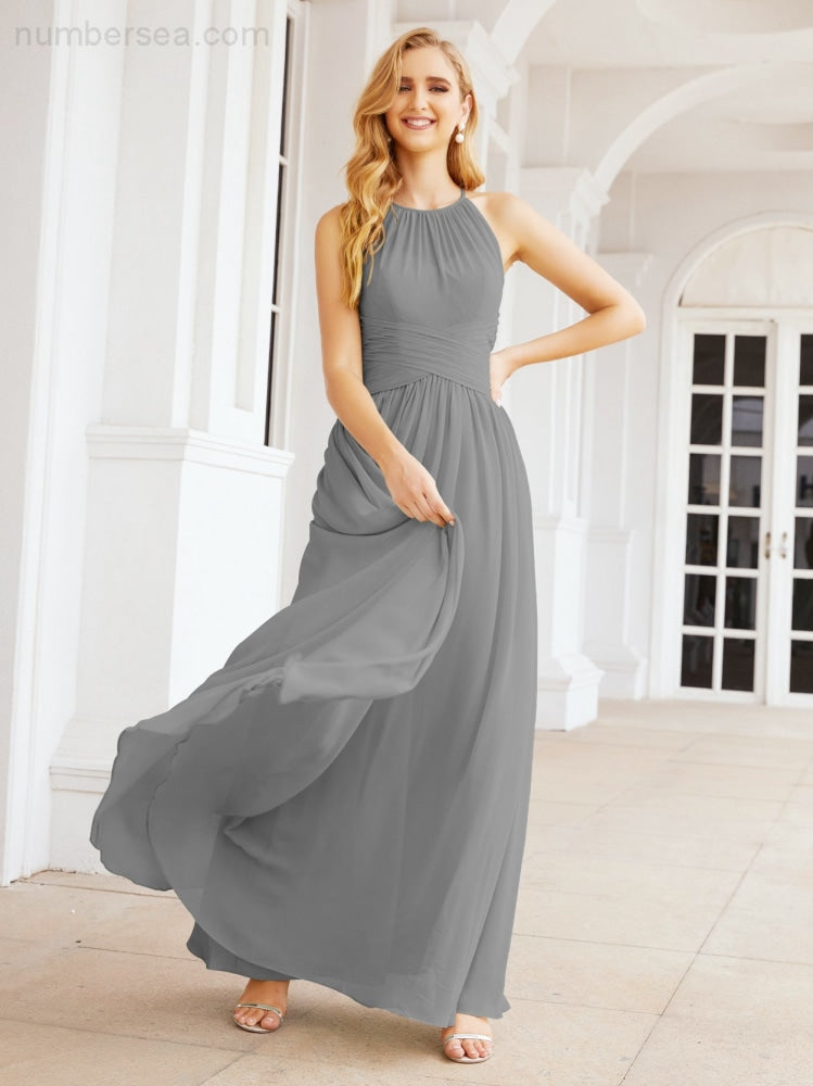 Numbersea Sleeveless Bridesmaid Dresses Long Prom Gown Zipper with Keyhole Back 28056-numbersea