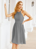 Numbersea Neckholder-Brautjungfernkleid aus Chiffon, kurz, ärmellos, formelles Partykleid, offener Rücken, 28023