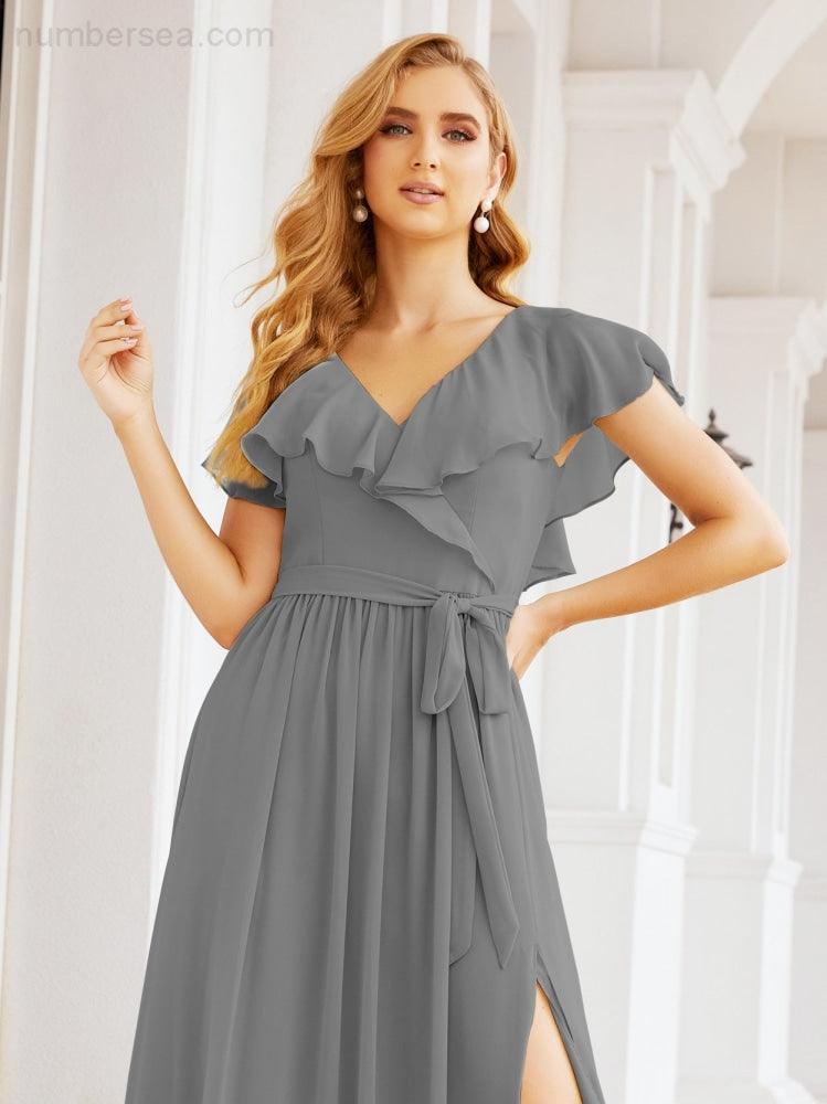 Bridesmaid Dresses with Flutter Sleeves Formal Evening Party Prom Gowns 28044-numbersea