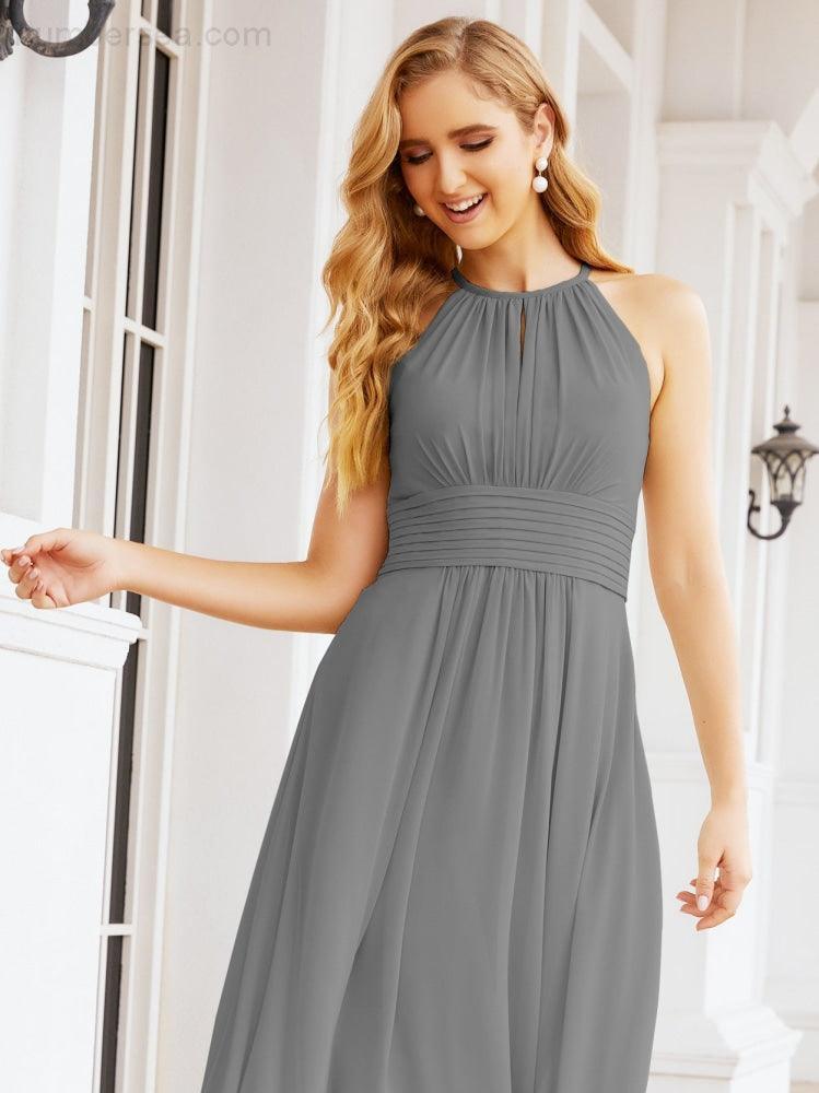 Keyhole Bridesmaid Dresses Sleeveless Formal Evening Party Prom Gowns 28043-numbersea