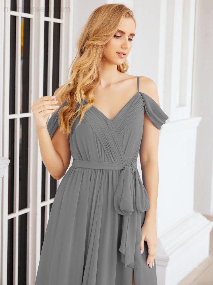 Numbersea Off The Shoulder Chiffon Bridesmaid Dress Long Formal Graduation Gown with Cowl Back 28069-numbersea