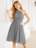 Numbersea Neckholder-Brautjungfernkleid aus Chiffon, kurz, ärmellos, formelles Partykleid, offener Rücken, 28023