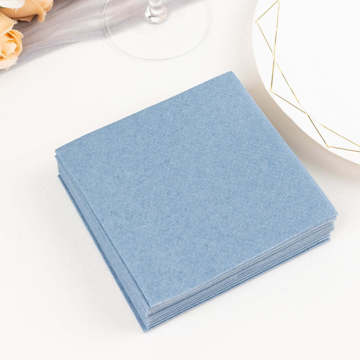 20 Pack Linen-Like Paper Napkins 5"x5" Dusty Blue - Soft Single-Use Airlaid Cocktail Napkins
