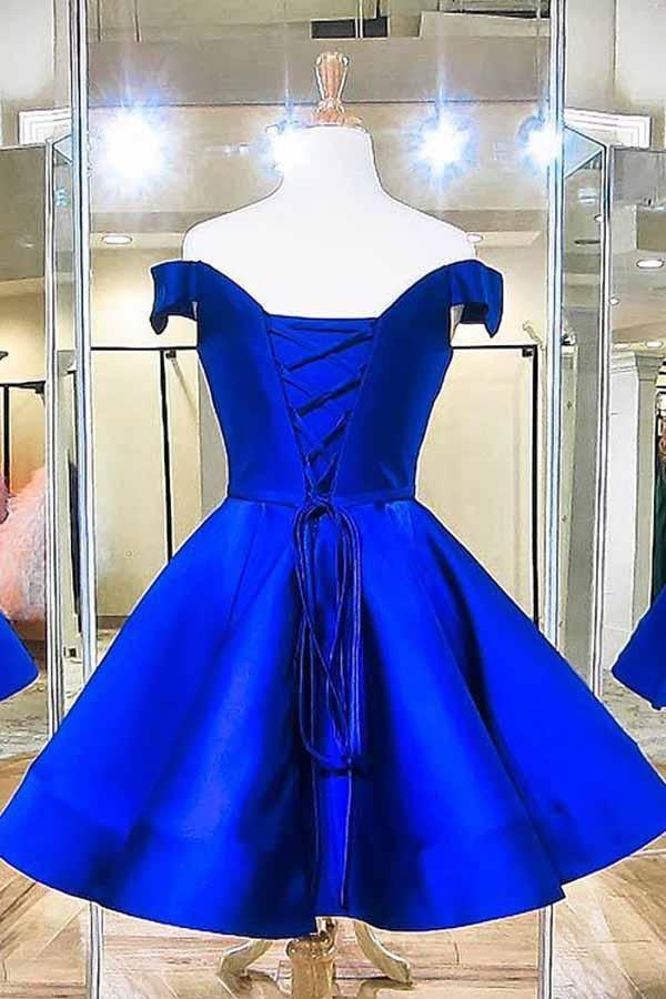 Fashion Off The Shoulder Royal Blue Satin Homecoming Dresses