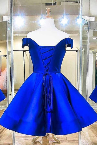 Mode Off The Shoulder Royal Blue Satin Homecoming Kleider