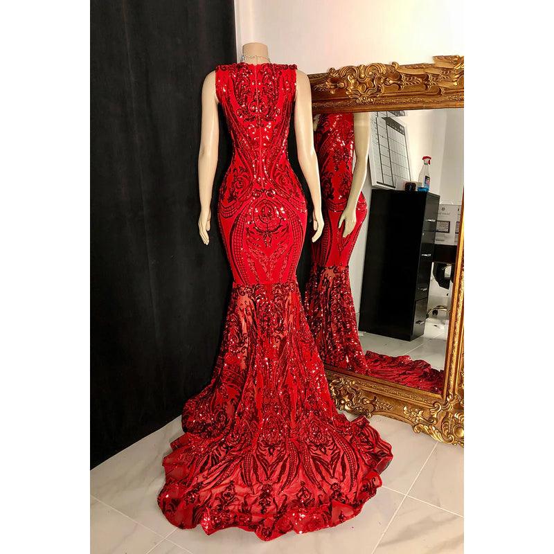 Glamouröses und dramatisches ärmelloses Abend- und Partykleid im Meerjungfrauen-Stil mit Pailletten