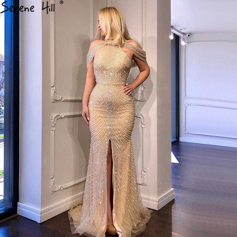 On Sale no return no  Fashion  New Mermaid Evening Dresses Luxury Beading Sequined Sleeveless Formal Evening Gowns Real Photo LA6557
