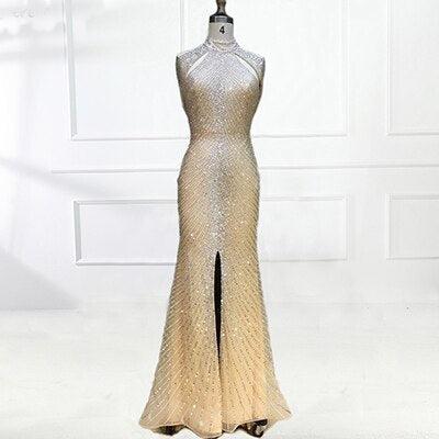 On Sale no return no  Fashion  New Mermaid Evening Dresses Luxury Beading Sequined Sleeveless Formal Evening Gowns Real Photo LA6557