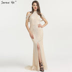 On Sale no return no  Fashion  New Mermaid Evening Dresses Luxury Beading Sequined Sleeveless Formal Evening Gowns Real Photo LA6557