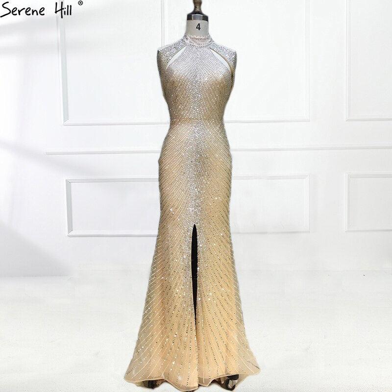 On Sale no return no  Fashion  New Mermaid Evening Dresses Luxury Beading Sequined Sleeveless Formal Evening Gowns Real Photo LA6557