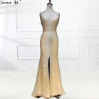 On Sale no return no  Fashion  New Mermaid Evening Dresses Luxury Beading Sequined Sleeveless Formal Evening Gowns Real Photo LA6557