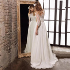Vestidos de novia con mangas tres cuartos, parte superior de encaje, vestidos de gasa con fajas de cuentas 
