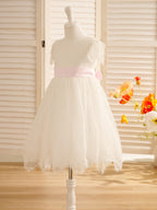 Vestido de niña de las flores de primera comunión color marfil con encaje 