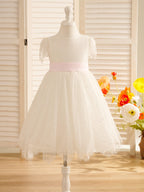 Vestido de niña de las flores de primera comunión color marfil con encaje 