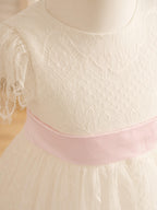 Vestido de niña de las flores de primera comunión color marfil con encaje 
