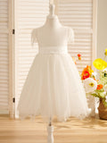 Vestido de niña de las flores de primera comunión color marfil con encaje 