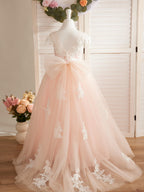 Vestido de princesa para primera comunión de niña de las flores, color marfil, con cola desmontable 