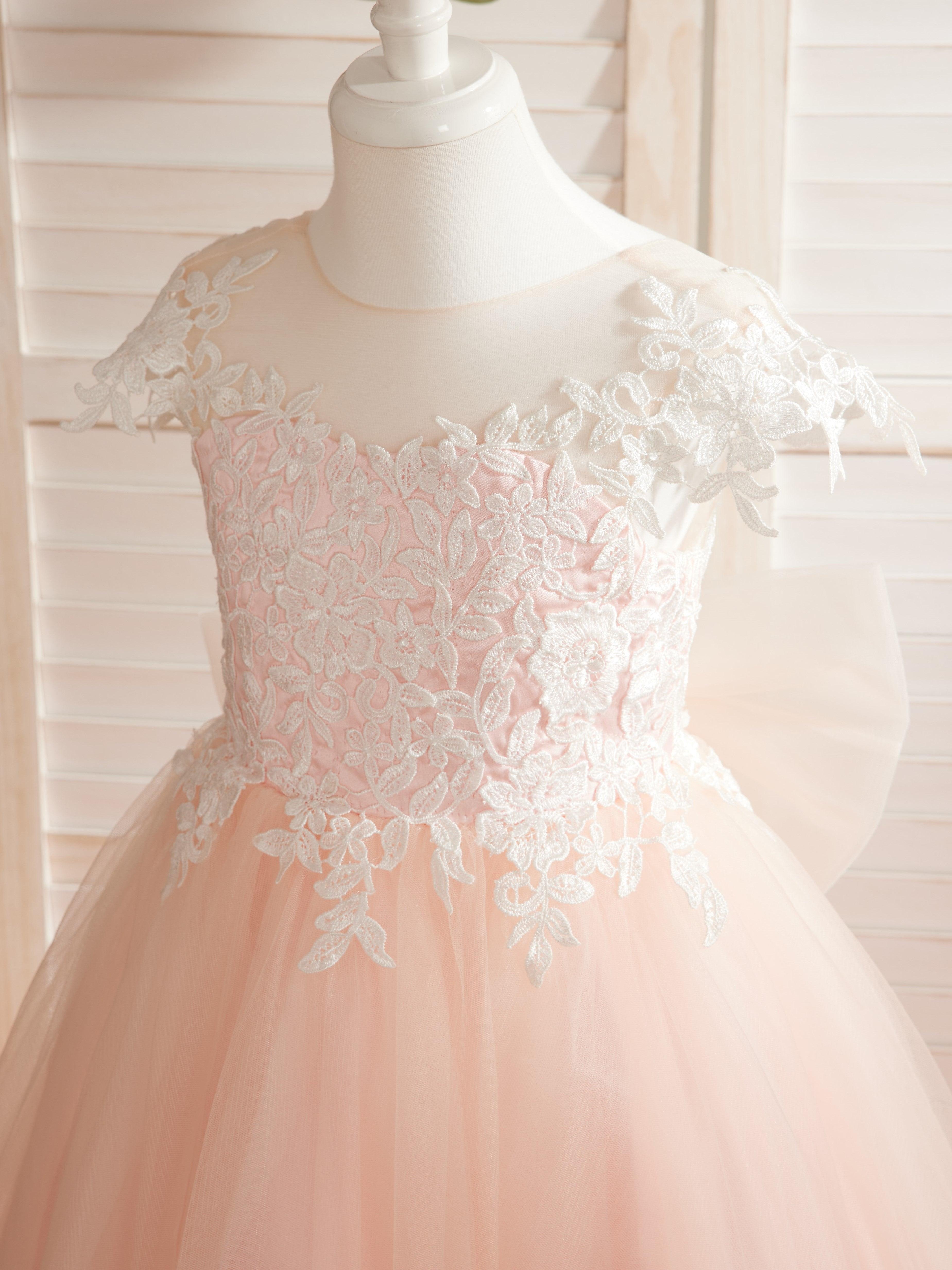Vestido de princesa para primera comunión de niña de las flores, color marfil, con cola desmontable 