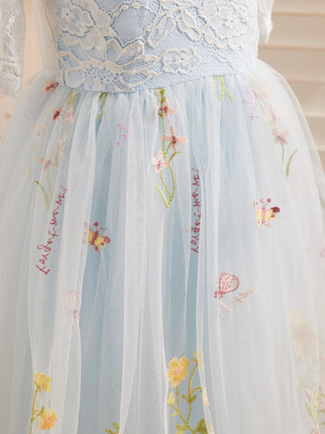 Sage Scoop Neck Cloth Surface and Tulle Flower Girl Dress (2003227581)