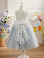 Vestido largo hasta la rodilla con encaje floral y lazo grande 