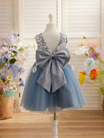 Vestido de niña de las flores sin mangas con encaje de tul hasta la rodilla 