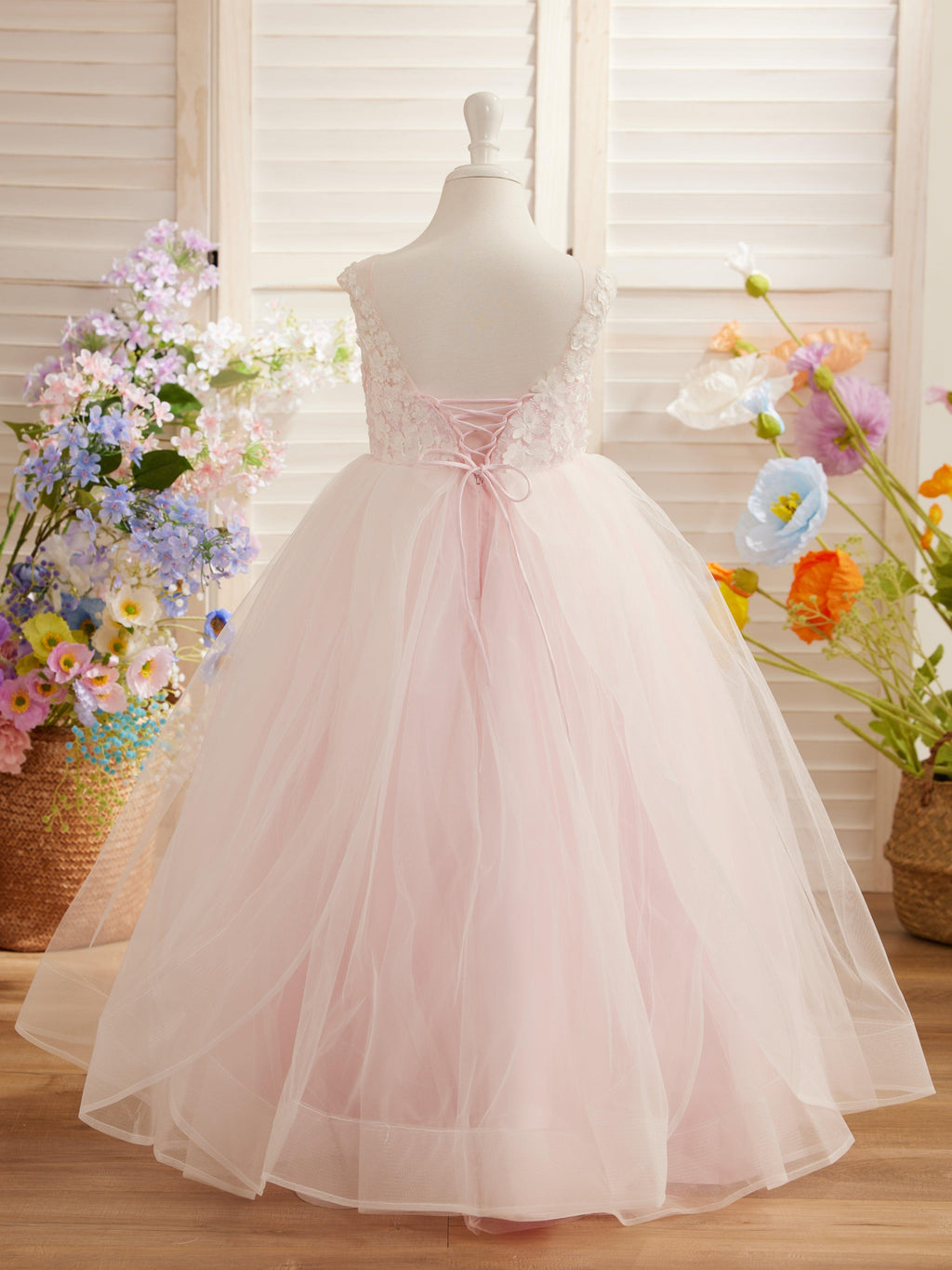 Vestido de niña de las flores de tul y encaje de princesa encantada 