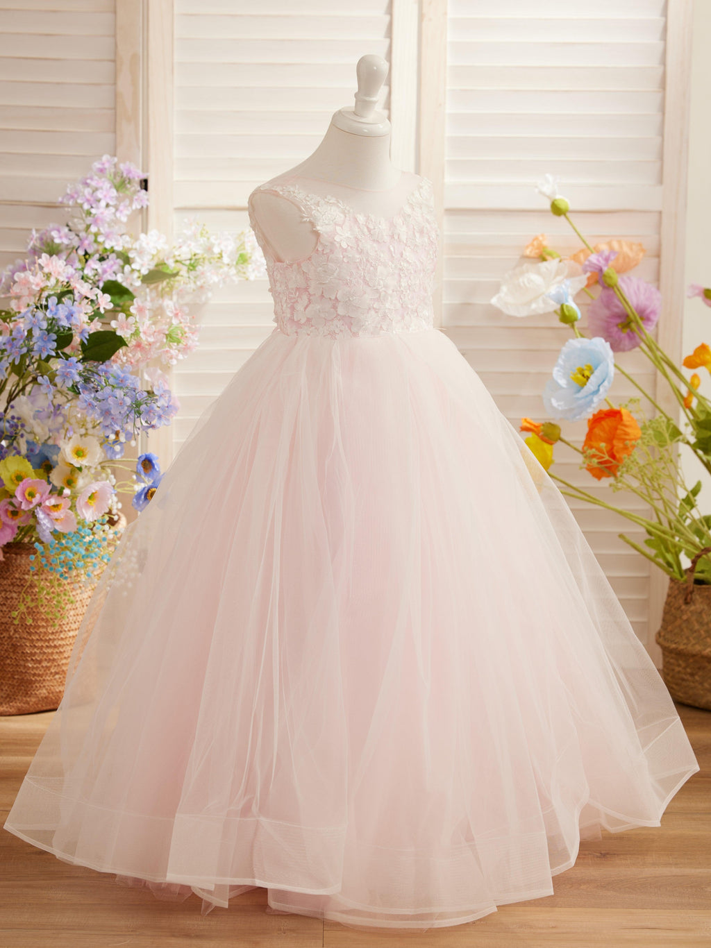 Vestido de niña de las flores de tul y encaje de princesa encantada 