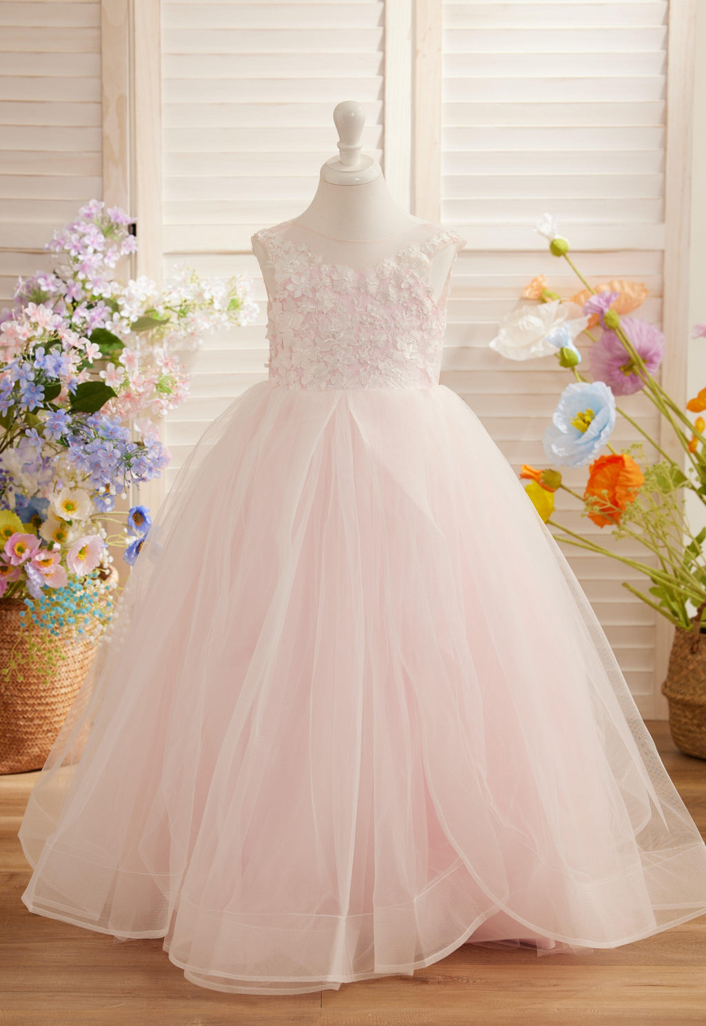 Vestido de niña de las flores de tul y encaje de princesa encantada 