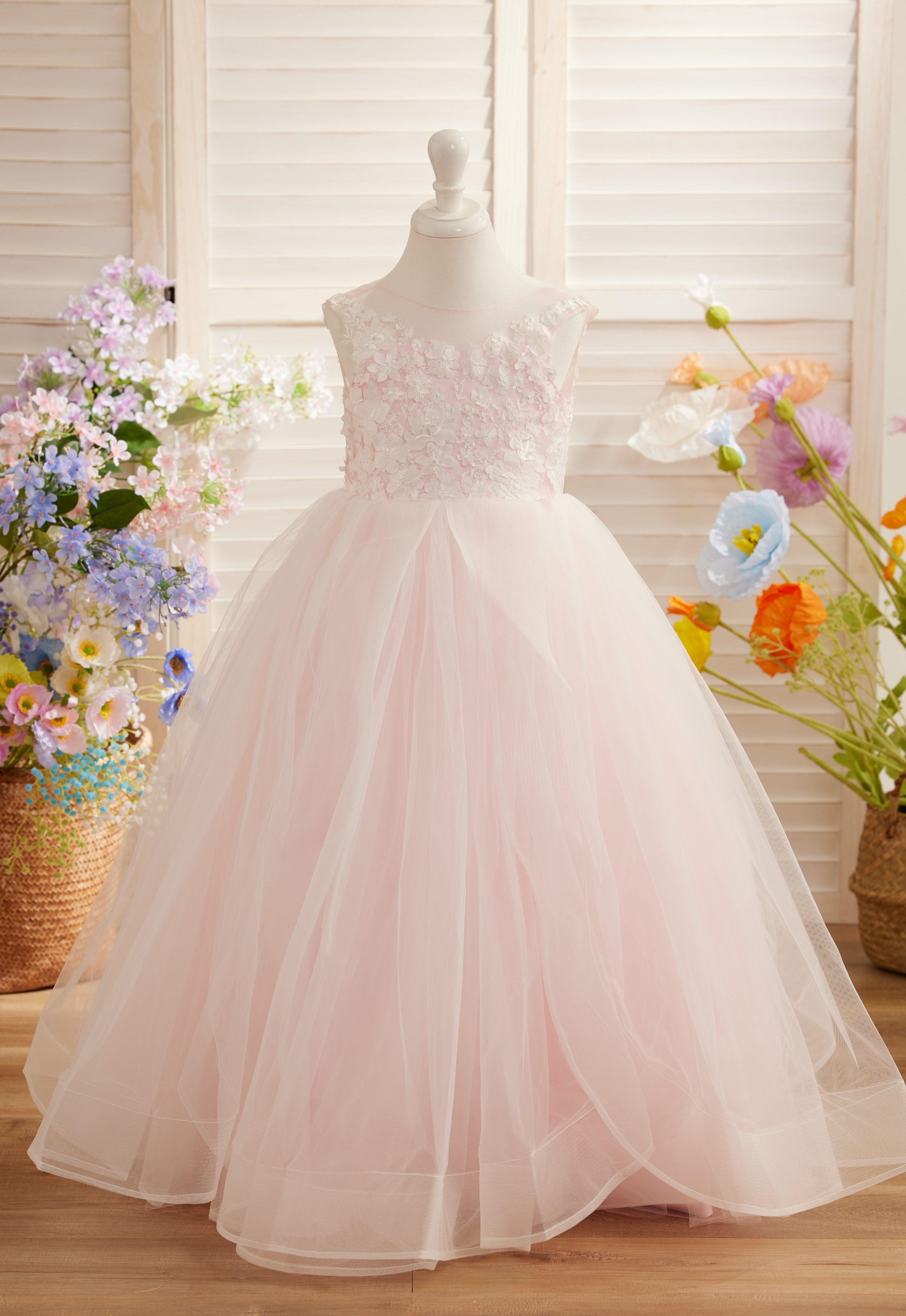 Vestido de niña de las flores de tul y encaje de princesa encantada 