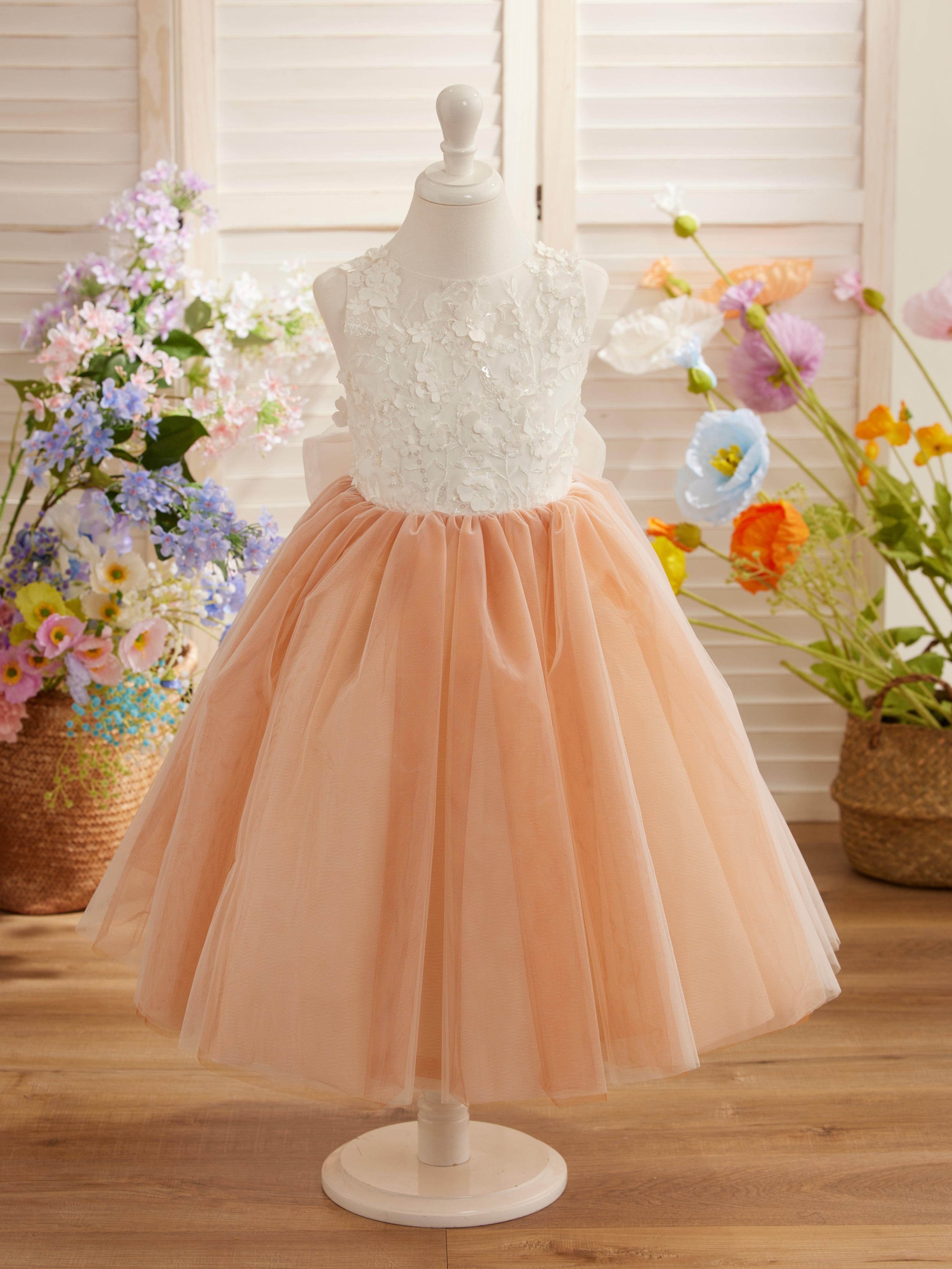 Vestido largo hasta la rodilla con encaje floral y lazo grande 