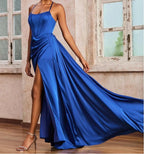 Evening Dresses Spaghetti Straps Ruched Long Dress With Ribbons