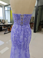 Vestido de fiesta largo morado con escote corazón y encaje de sirena, vestido formal PSK365