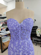 Vestido de fiesta largo morado con escote corazón y encaje de sirena, vestido formal PSK365