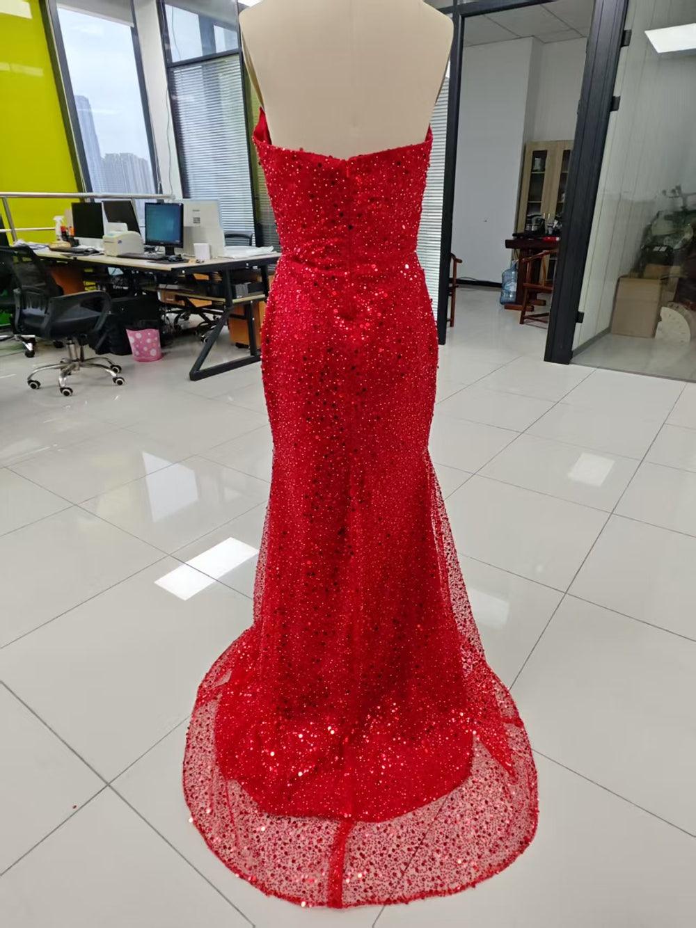 Vestido elegante y lujoso Numbersea para fiesta de noche, graduación, con escote en V, sin mangas, lentejuelas y abertura lateral
