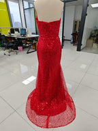 Vestido elegante y lujoso Numbersea para fiesta de noche, graduación, con escote en V, sin mangas, lentejuelas y abertura lateral