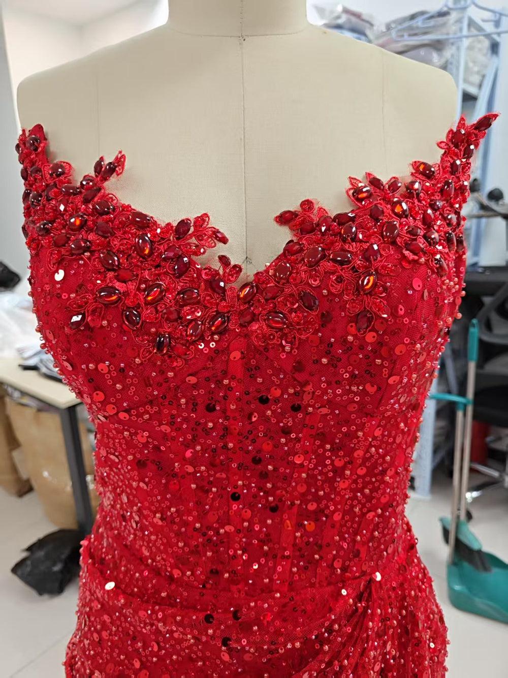 Vestido elegante y lujoso Numbersea para fiesta de noche, graduación, con escote en V, sin mangas, lentejuelas y abertura lateral